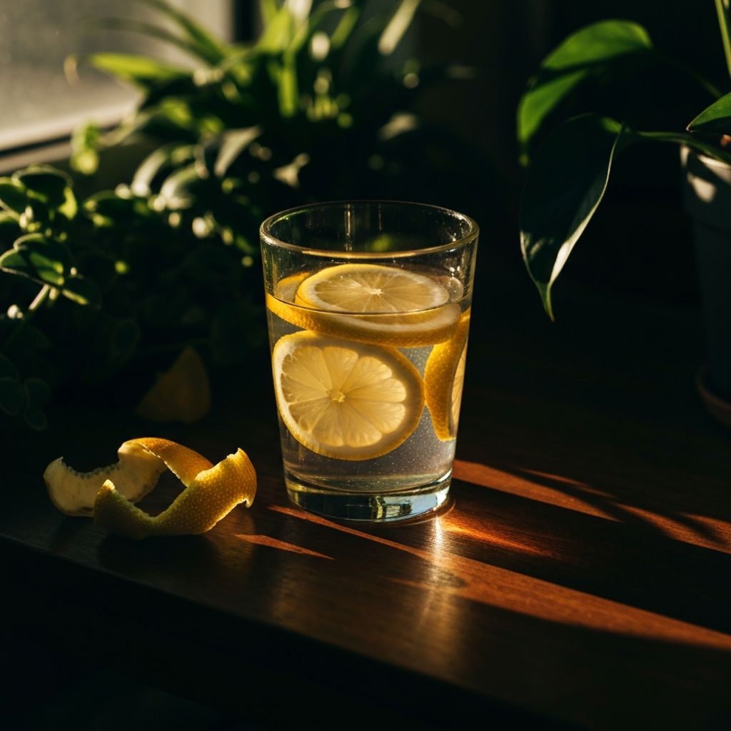 Glas Wasser mit Zitrone im Morgenlicht – Symbol für bewusste Tagesgestaltung